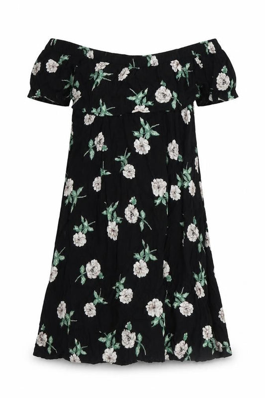 Dorothy Perkins Womens Black Floral Polyester Trapeze & Swing Size 10 Off the Shoulder Pullover