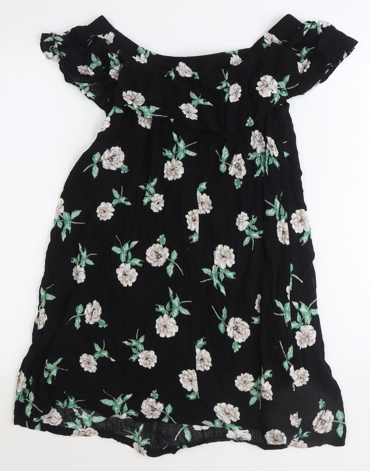 Dorothy Perkins Womens Black Floral Polyester Trapeze & Swing Size 10 Off the Shoulder Pullover