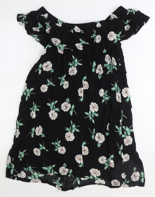 Dorothy Perkins Womens Black Floral Polyester Trapeze & Swing Size 10 Off the Shoulder Pullover