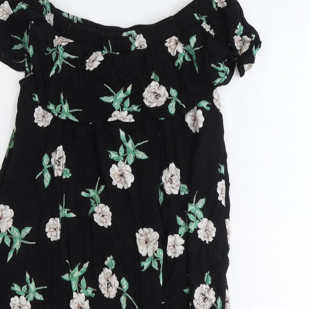 Dorothy Perkins Womens Black Floral Polyester Trapeze & Swing Size 10 Off the Shoulder Pullover