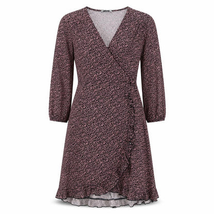 Papaya Womens Black Floral Polyester Wrap Dress Size 10 V-Neck Pullover