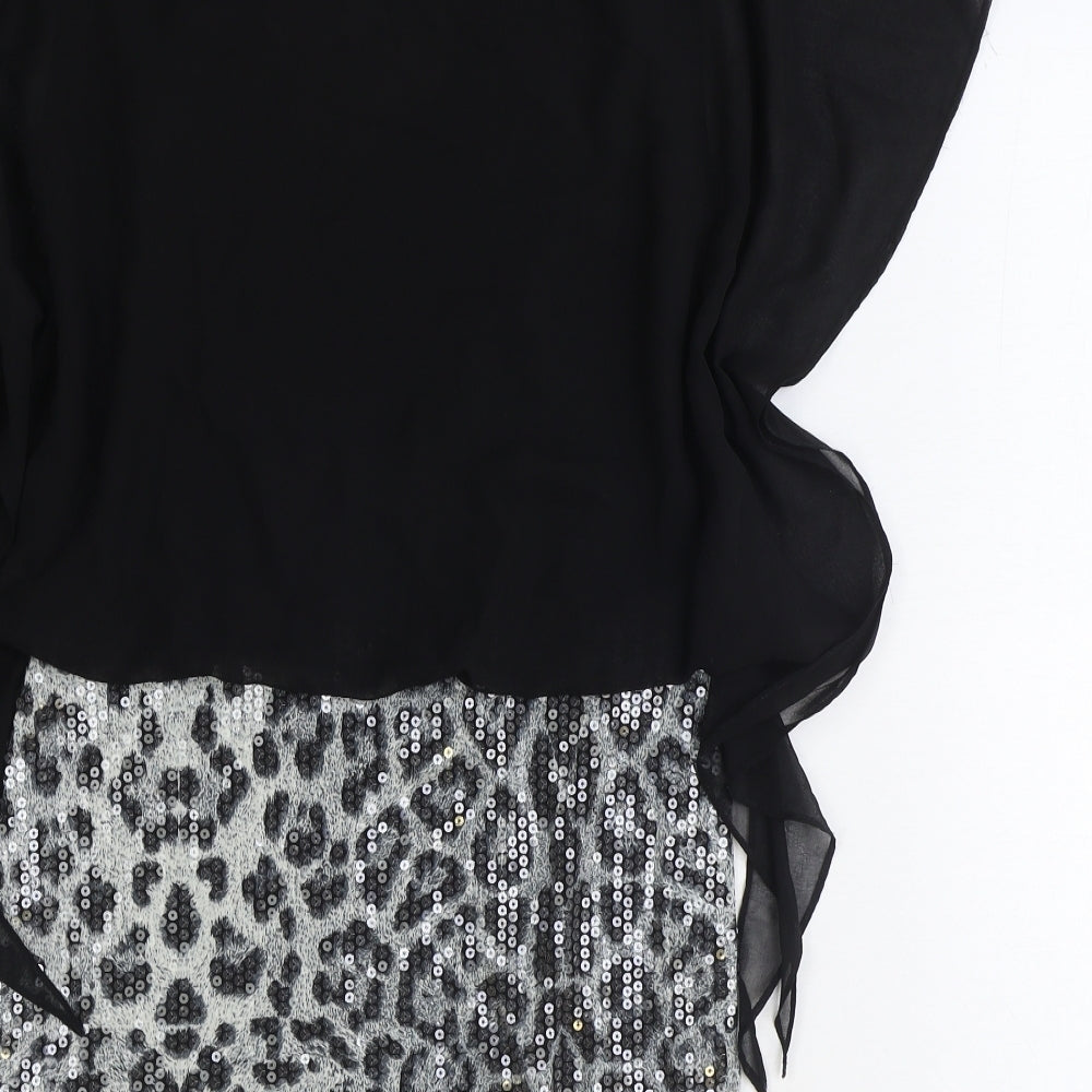 Boohoo Womens Black Animal Print Polyester A-Line Size 10 Round Neck Pullover - Leopard Pattern