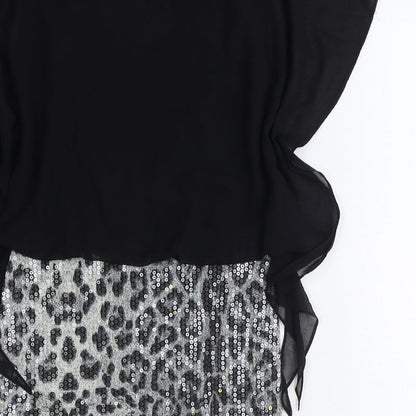 Boohoo Womens Black Animal Print Polyester A-Line Size 10 Round Neck Pullover - Leopard Pattern