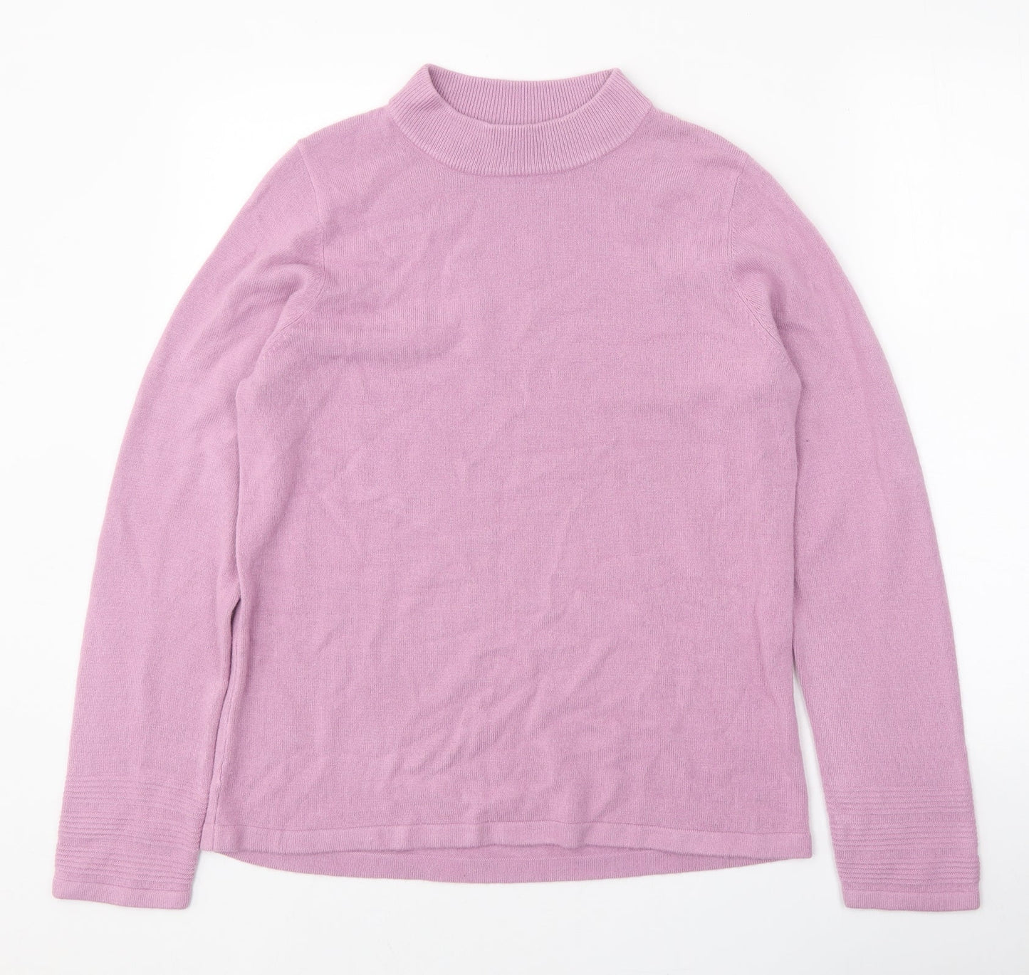 Classic Womens Pink Mock Neck Acrylic Pullover Jumper Size 12