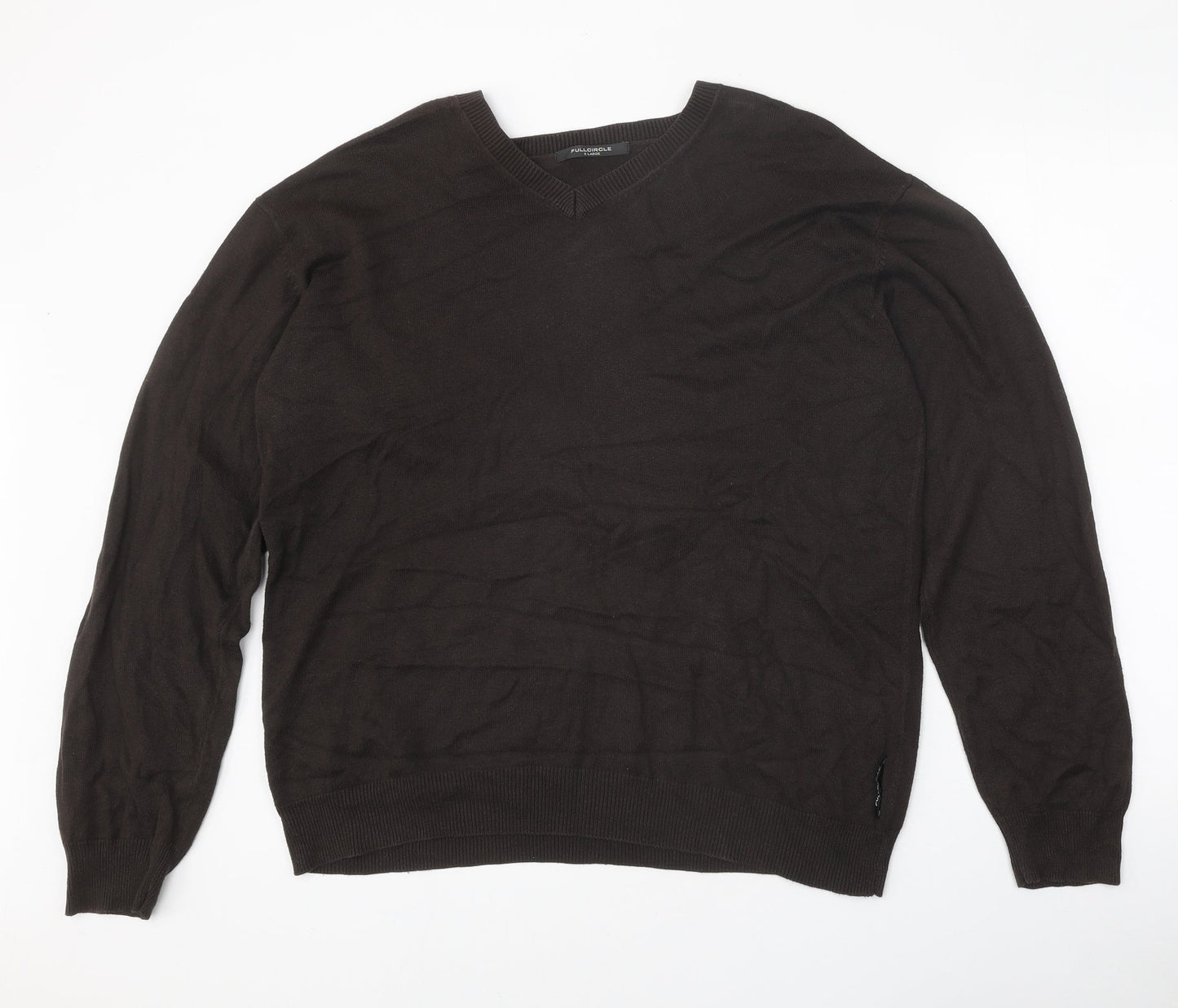 Full Circle Mens Brown V-Neck Cotton Pullover Jumper Size XL