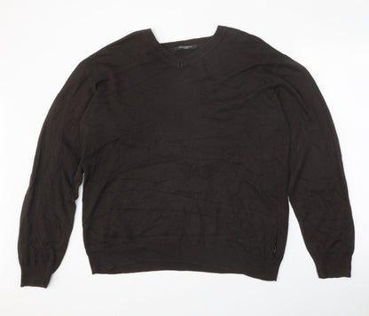 Full Circle Mens Brown V-Neck Cotton Pullover Jumper Size XL