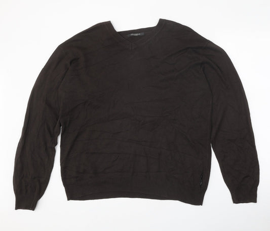 Full Circle Mens Brown V-Neck Cotton Pullover Jumper Size XL