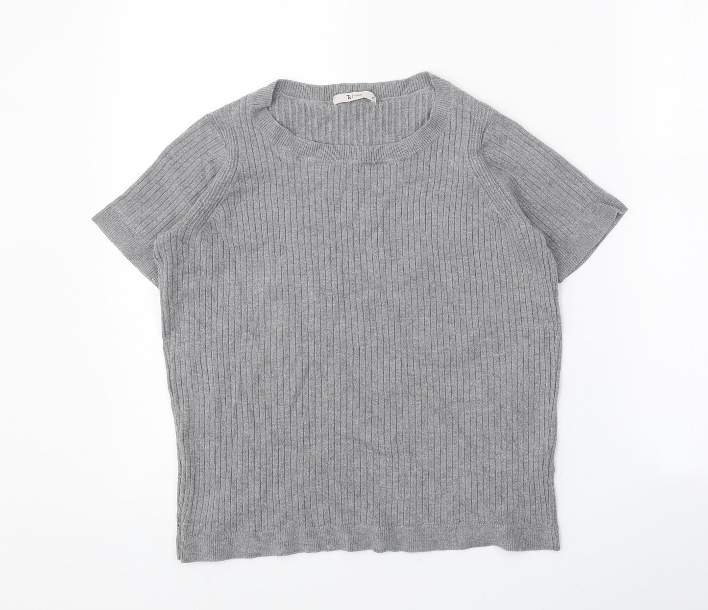 TU Womens Grey Round Neck Viscose Pullover Jumper Size 12