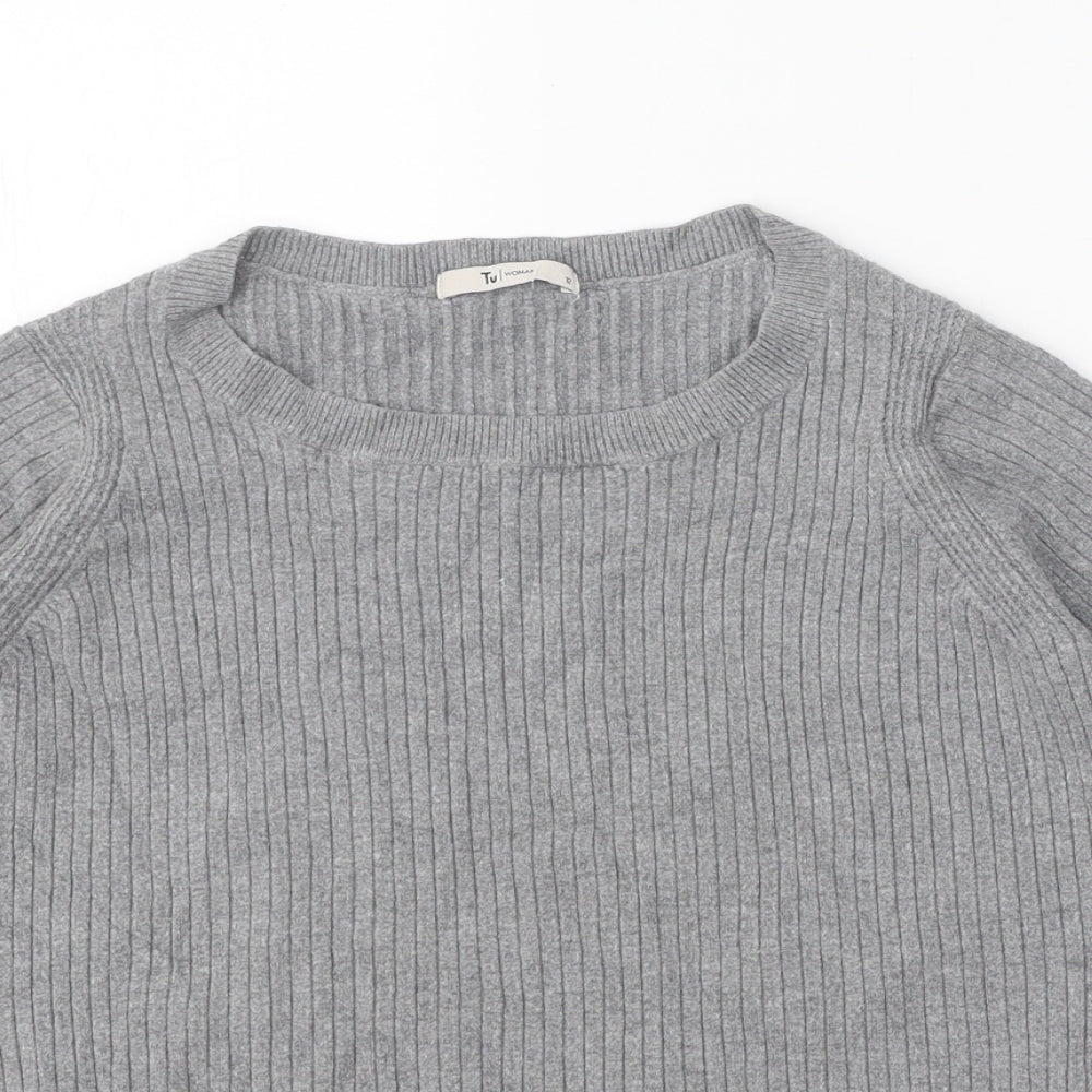 TU Womens Grey Round Neck Viscose Pullover Jumper Size 12