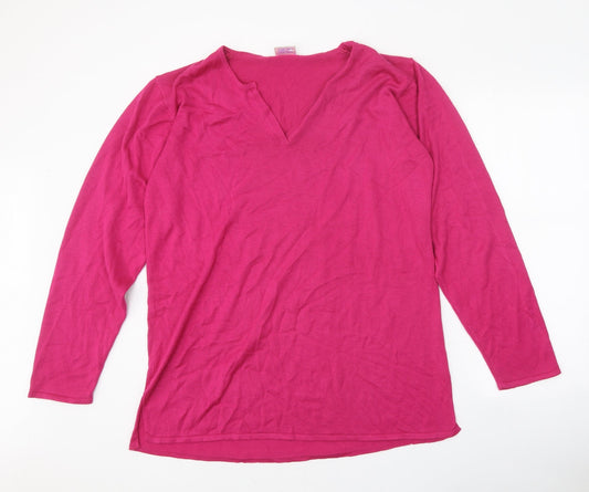 Agenda Womens Pink V-Neck Acrylic Pullover Jumper Size 12