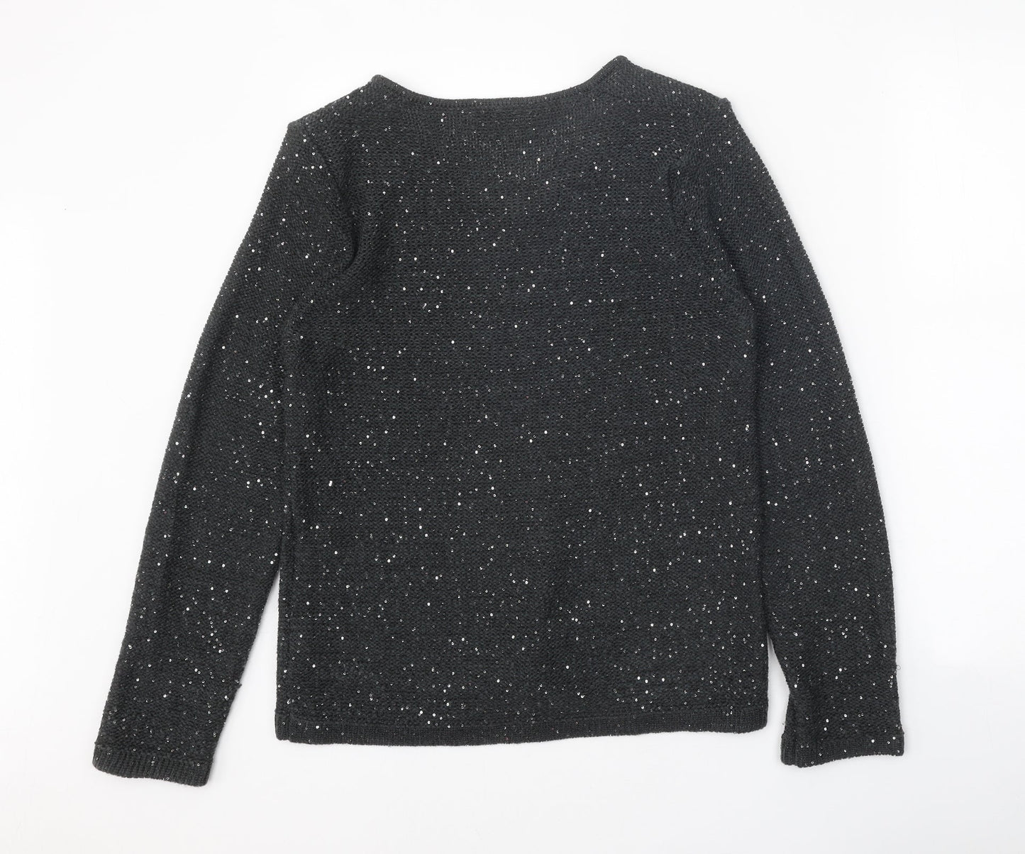 Classic Womens Grey V-Neck Acrylic Pullover Jumper Size 12