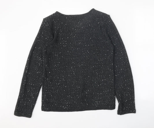 Classic Womens Grey V-Neck Acrylic Pullover Jumper Size 12