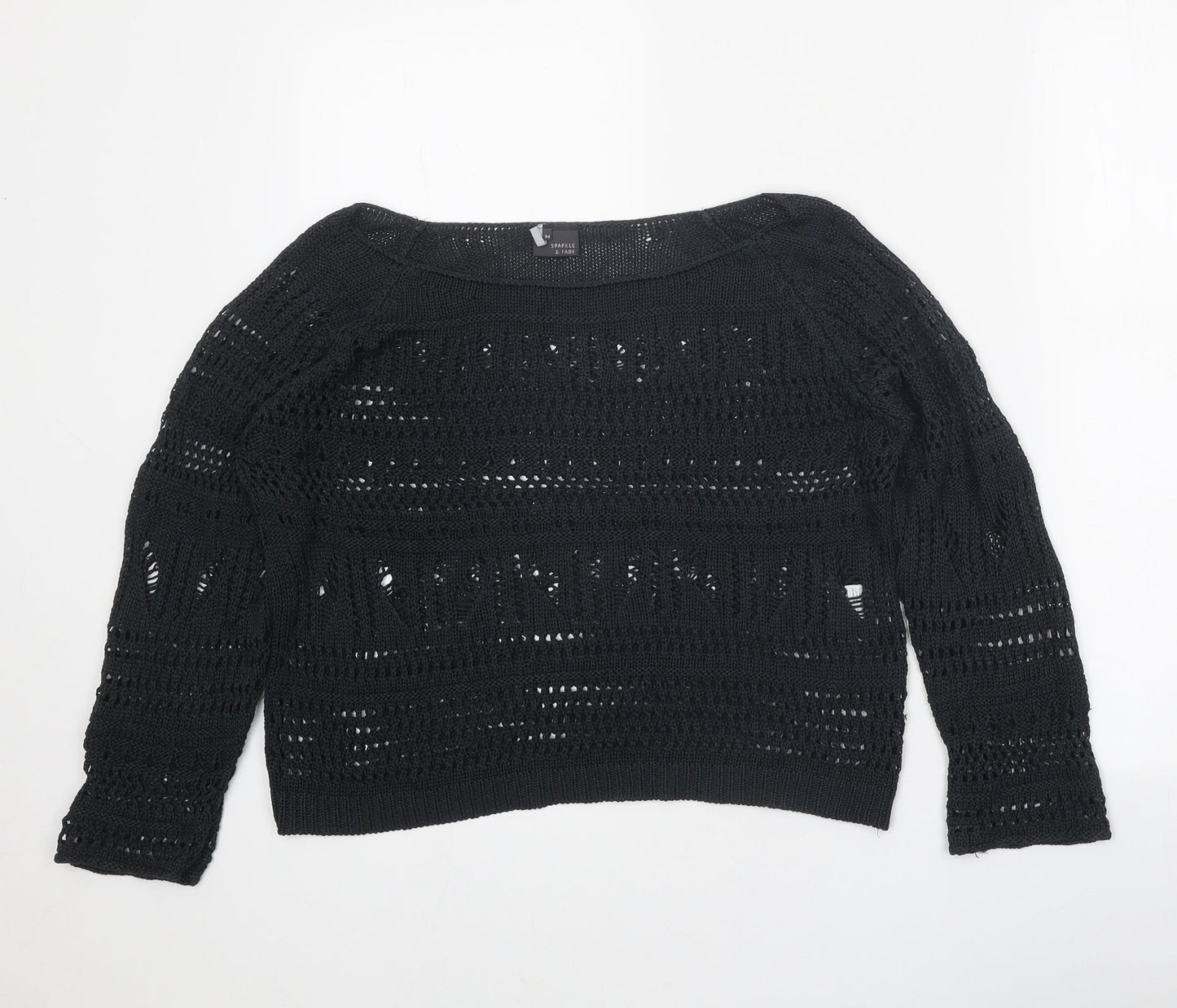 Sparkle & Fade Womens Black Boat Neck Acrylic Pullover Jumper Size M