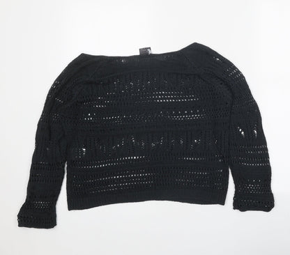 Sparkle & Fade Womens Black Boat Neck Acrylic Pullover Jumper Size M