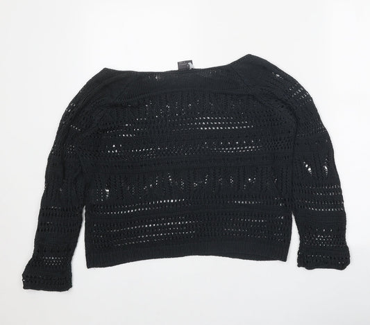 Sparkle & Fade Womens Black Boat Neck Acrylic Pullover Jumper Size M