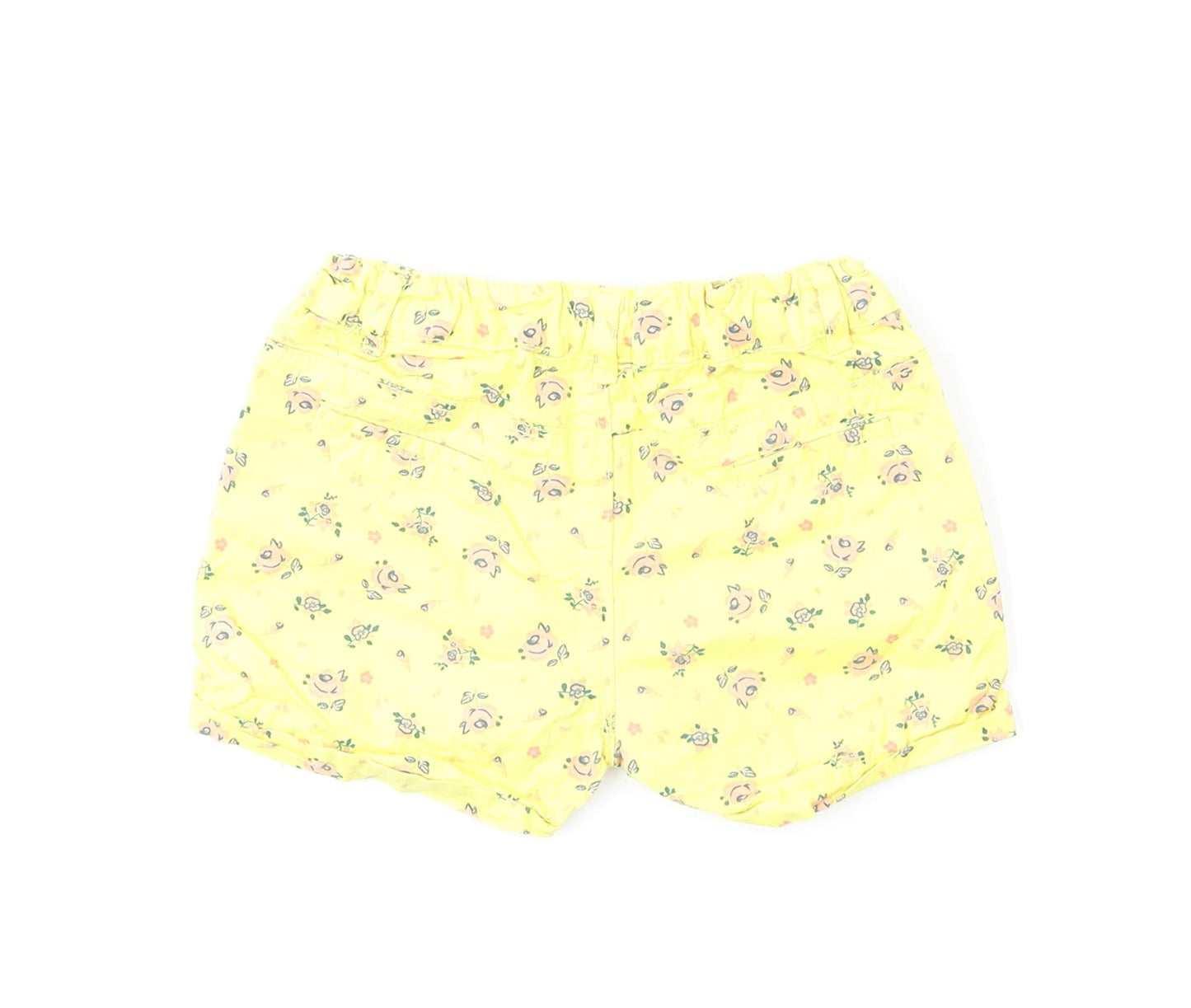 Max Girls Yellow Floral 100% Cotton Cropped Jeans Size 18-24 Months Button