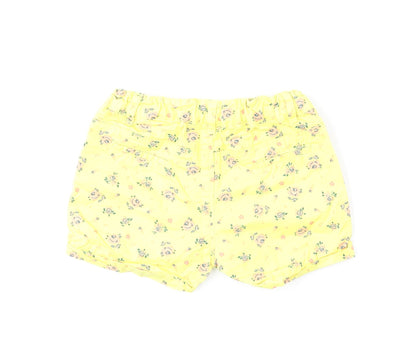 Max Girls Yellow Floral 100% Cotton Cropped Jeans Size 18-24 Months Button