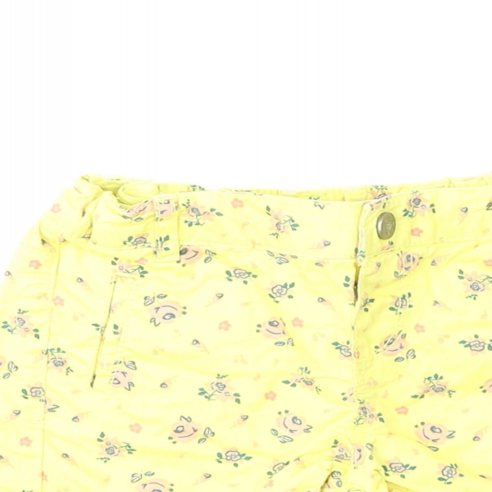 Max Girls Yellow Floral 100% Cotton Cropped Jeans Size 18-24 Months Button
