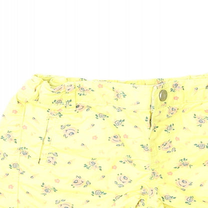 Max Girls Yellow Floral 100% Cotton Cropped Jeans Size 18-24 Months Button