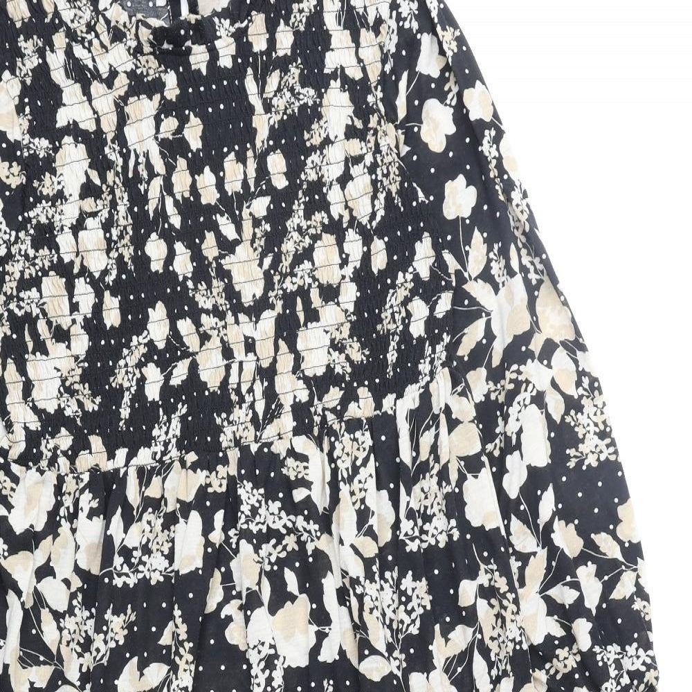 H&M Womens Black Geometric Polyester A-Line Size L Round Neck Pullover