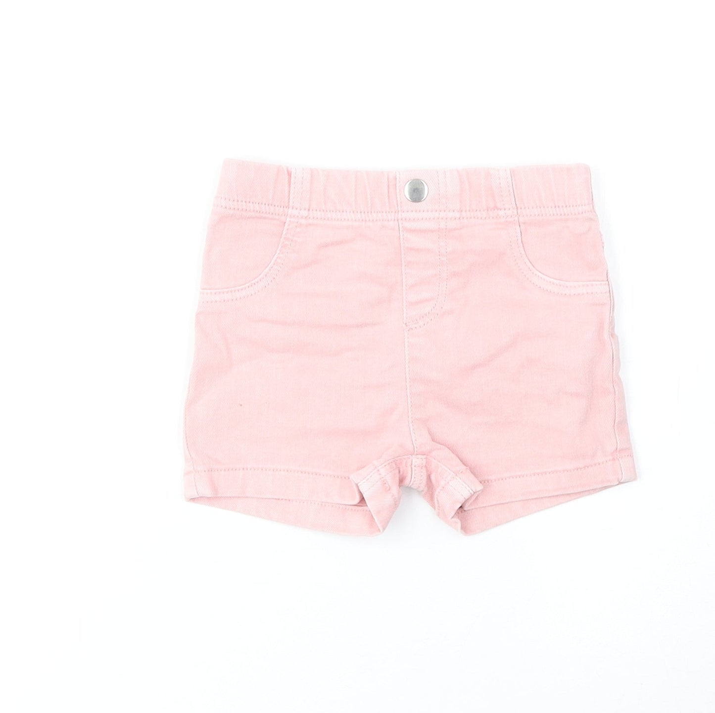 Marks and Spencer Girls Pink Cotton Cropped Jeans Size 9-12 Months Button