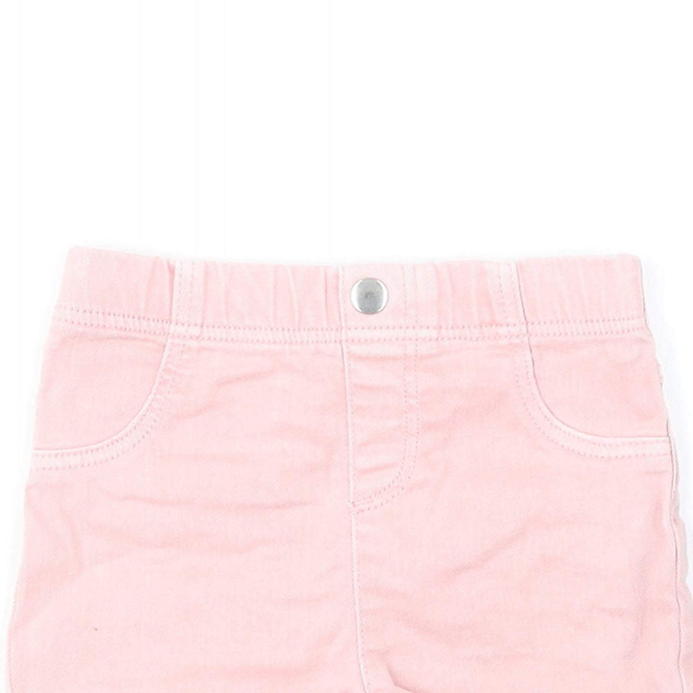 Marks and Spencer Girls Pink Cotton Cropped Jeans Size 9-12 Months Button