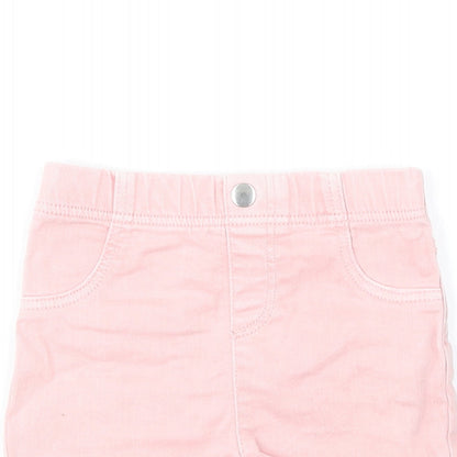 Marks and Spencer Girls Pink Cotton Cropped Jeans Size 9-12 Months Button
