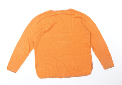 Anna Morelle Womens Orange V-Neck Acrylic Pullover Jumper Size 14