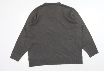 EWM Mens Grey V-Neck Cotton Pullover Jumper Size L