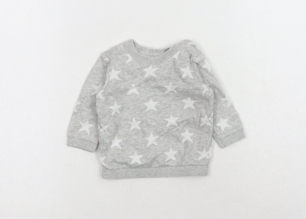 George Baby Grey Geometric Cotton Pullover Jumper One Size Button - Star