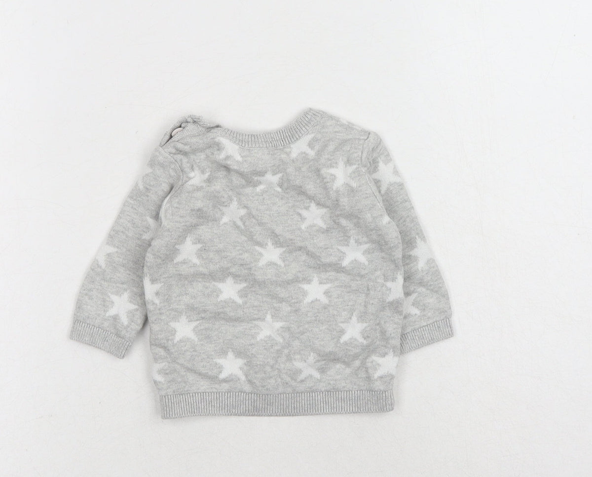 George Baby Grey Geometric Cotton Pullover Jumper One Size Button - Star
