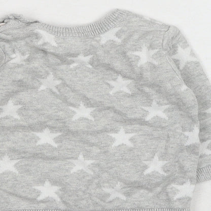 George Baby Grey Geometric Cotton Pullover Jumper One Size Button - Star