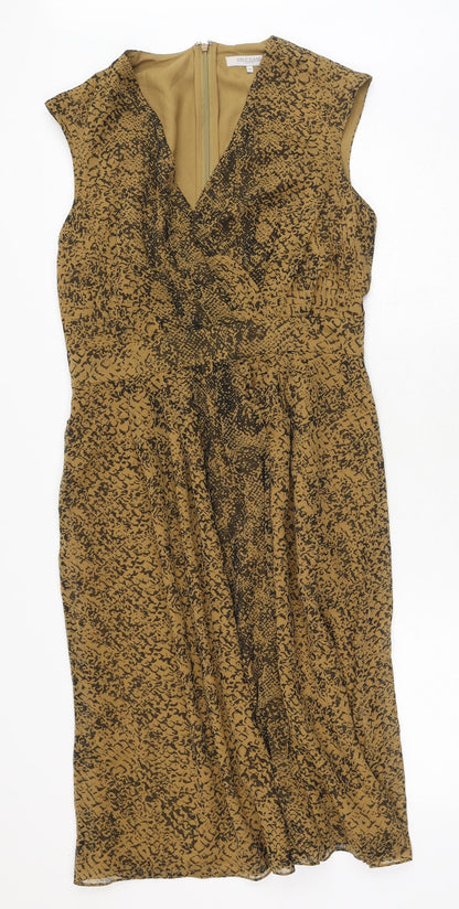 Great Plains Womens Brown Geometric Polyester A-Line Size M V-Neck Zip