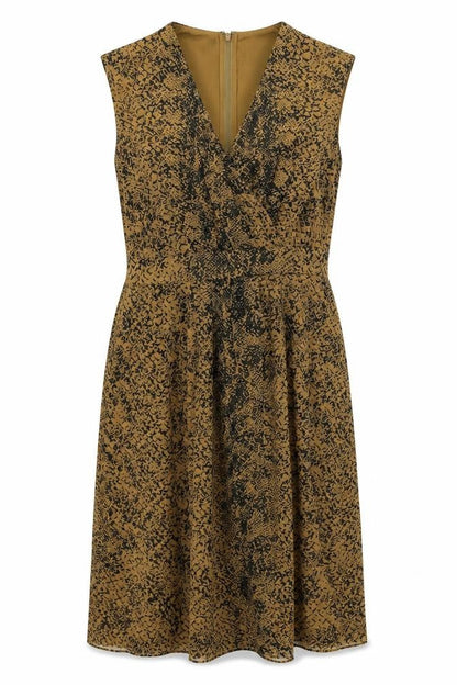 Great Plains Womens Brown Geometric Polyester A-Line Size M V-Neck Zip