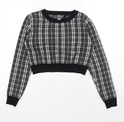Primark Womens Black Round Neck Plaid Viscose Pullover Jumper Size S