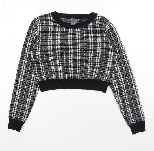 Primark Womens Black Round Neck Plaid Viscose Pullover Jumper Size S