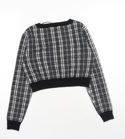 Primark Womens Black Round Neck Plaid Viscose Pullover Jumper Size S