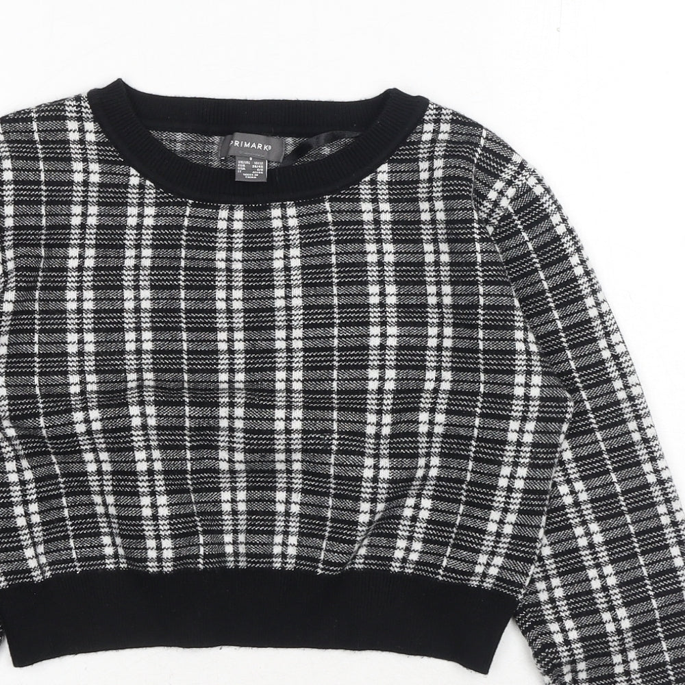 Primark Womens Black Round Neck Plaid Viscose Pullover Jumper Size S
