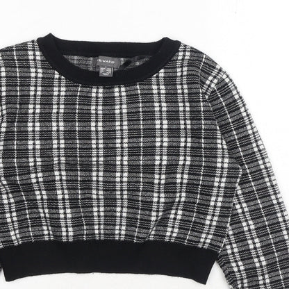 Primark Womens Black Round Neck Plaid Viscose Pullover Jumper Size S