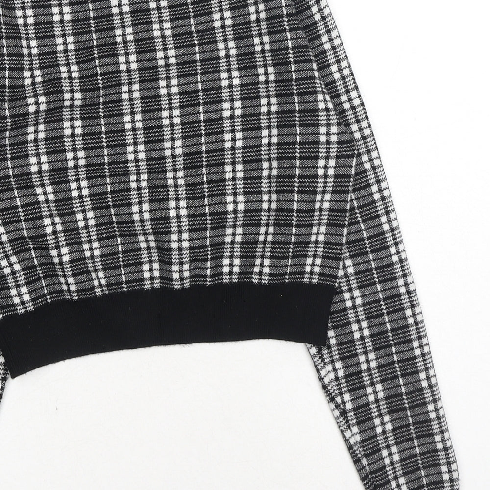 Primark Womens Black Round Neck Plaid Viscose Pullover Jumper Size S