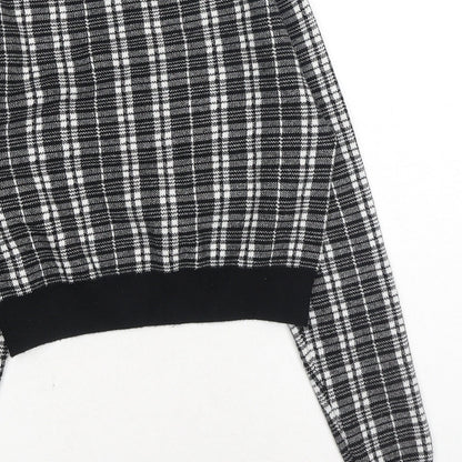 Primark Womens Black Round Neck Plaid Viscose Pullover Jumper Size S