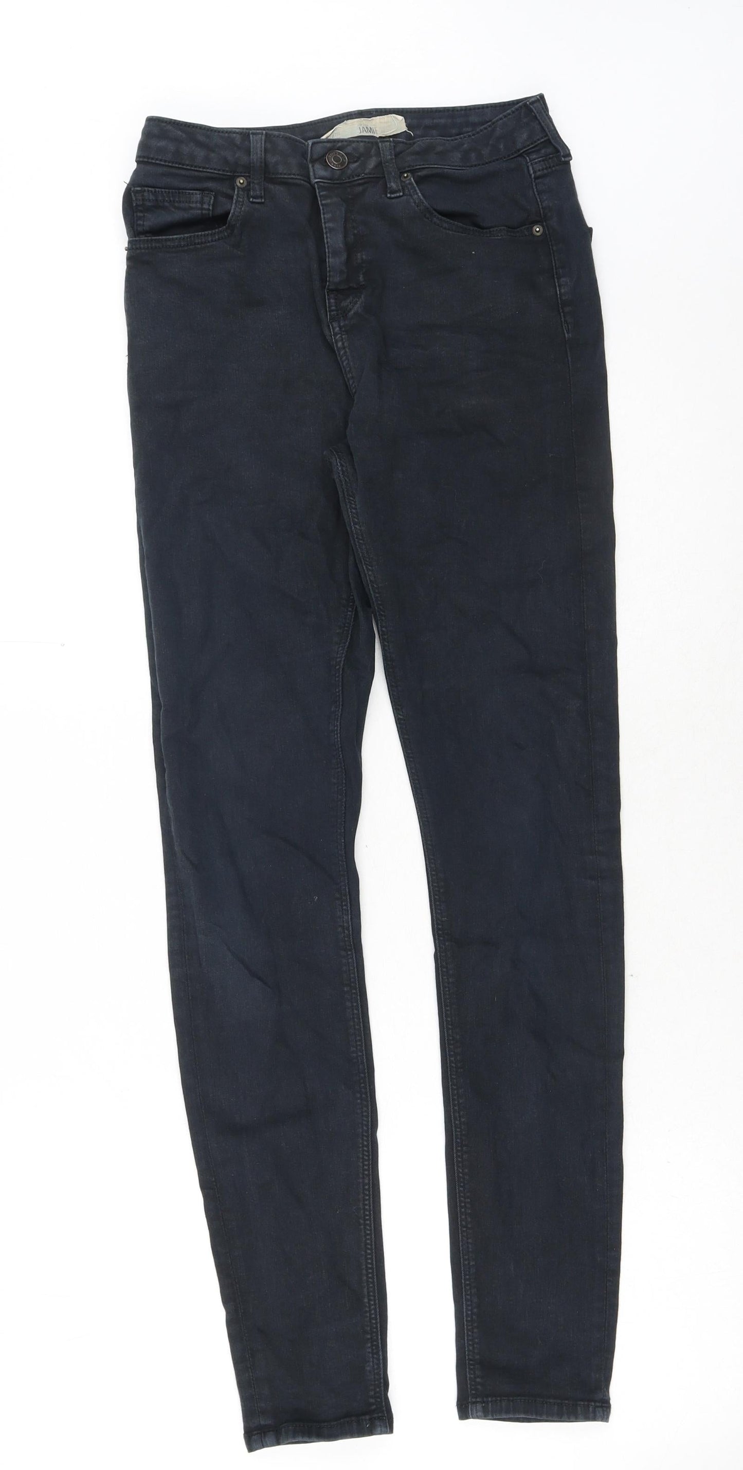 Topshop Womens Black Cotton Skinny Jeans Size 28 in Regular Button