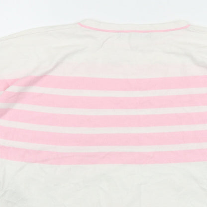 Marks and Spencer Womens Pink Striped 100% Cotton Basic T-Shirt Size S Round Neck