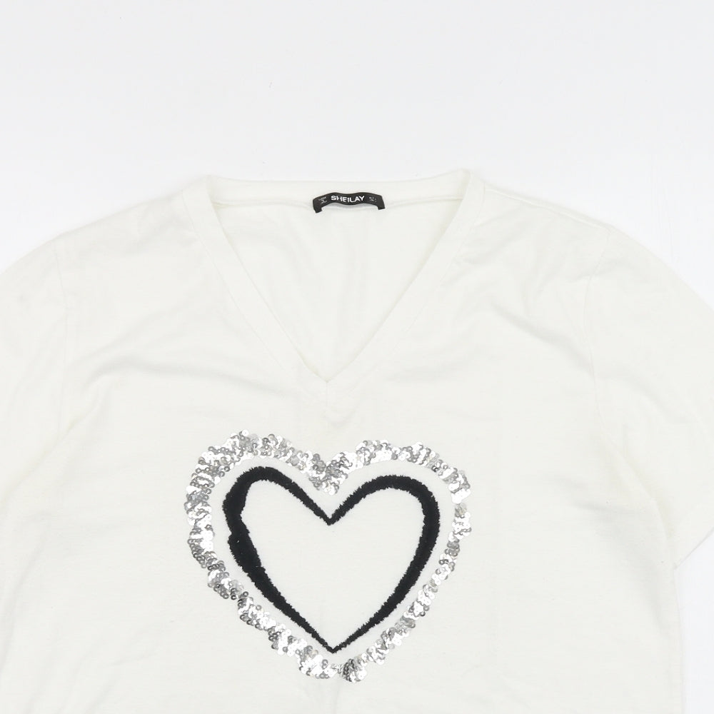 Womens UK Size S SHEILAY White Basic T-Shirt