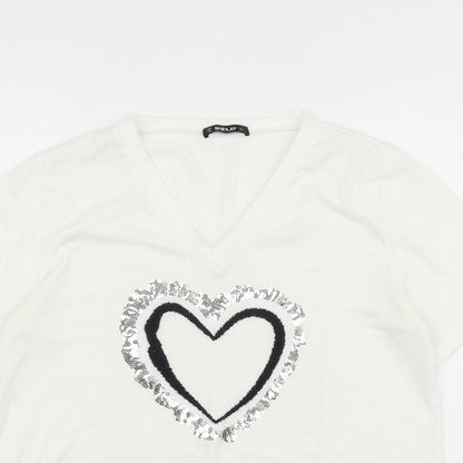 Womens UK Size S SHEILAY White Basic T-Shirt