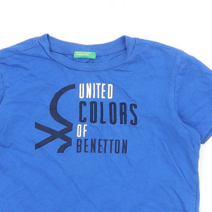 United Colors of Benetton Boys Blue Cotton Basic T-Shirt Size XS Round Neck Pullover