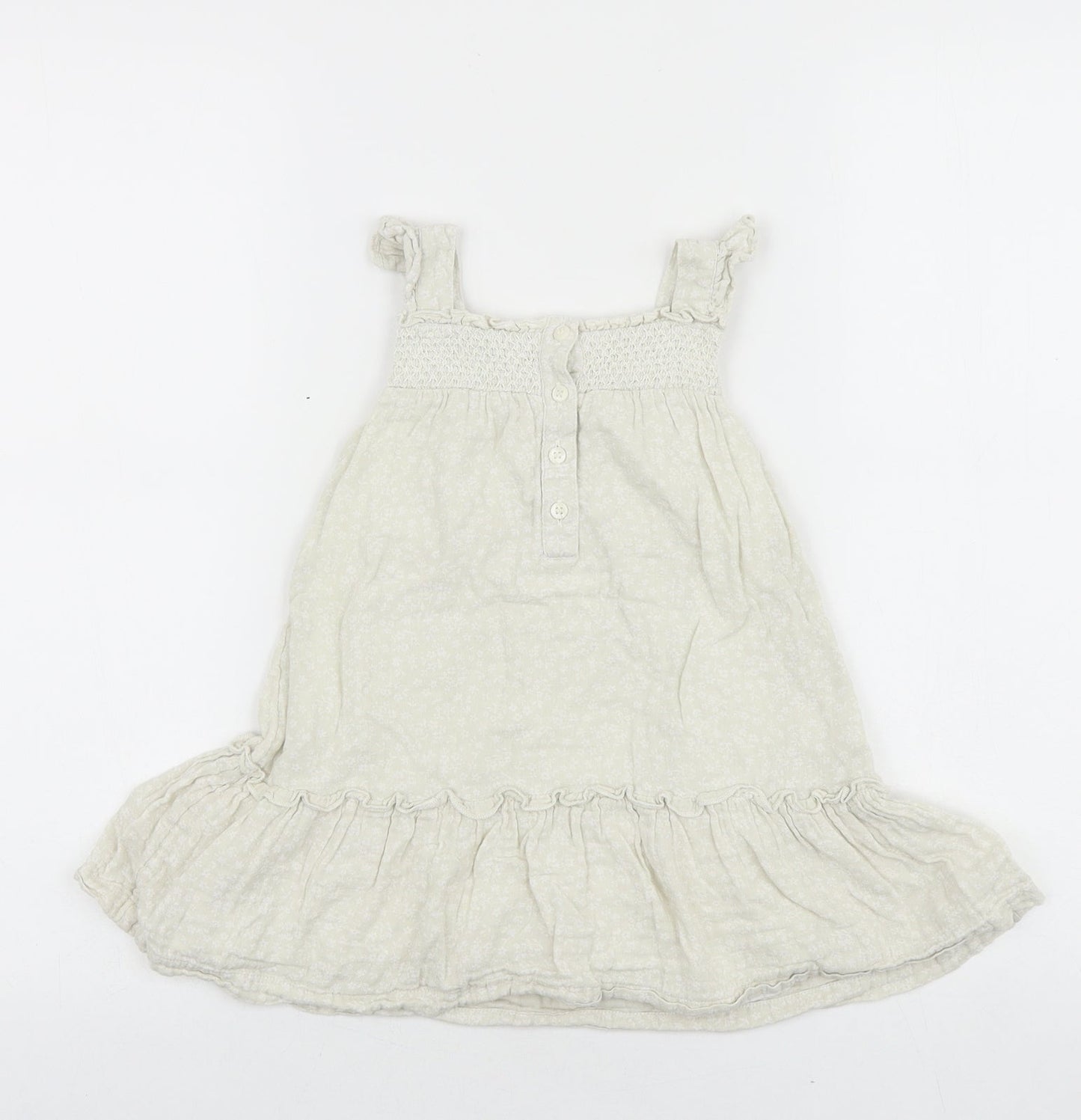 Matalan Baby Beige 100% Cotton Skater Dress Size 18-24 Months Square Neck Button