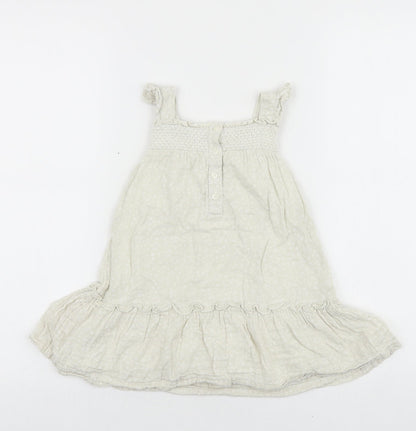 Matalan Baby Beige 100% Cotton Skater Dress Size 18-24 Months Square Neck Button