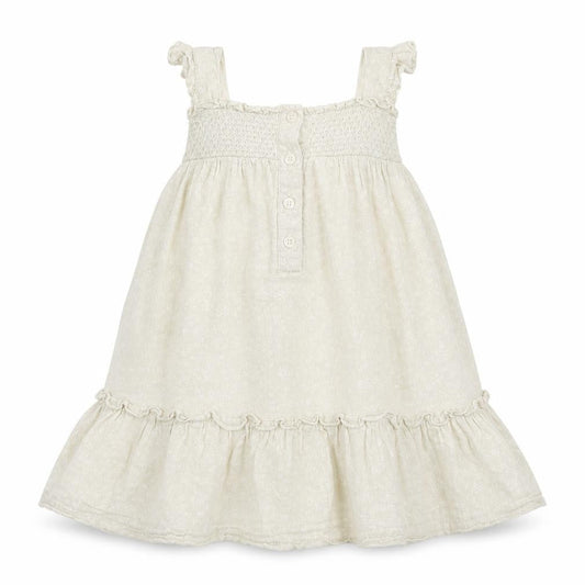 Matalan Baby Beige 100% Cotton Skater Dress Size 18-24 Months Square Neck Button