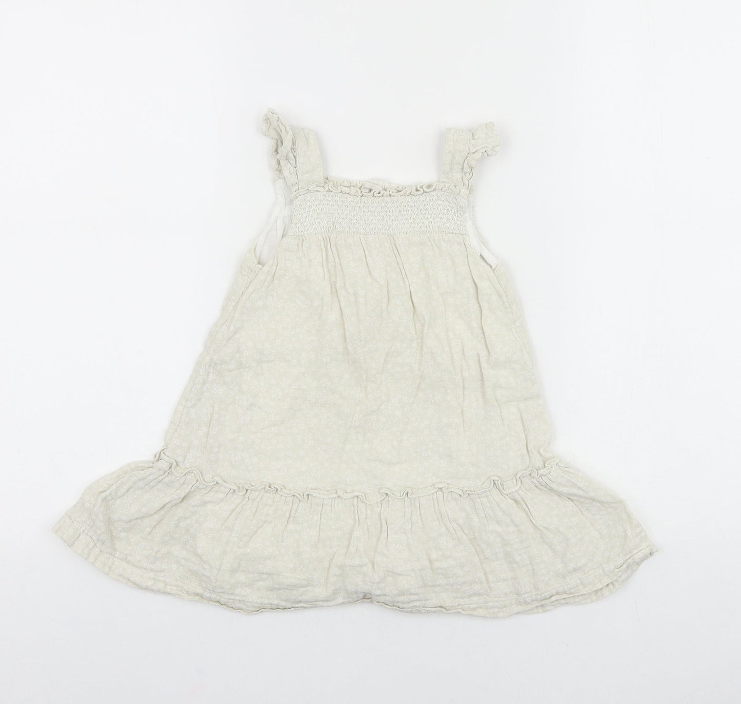 Matalan Baby Beige 100% Cotton Skater Dress Size 18-24 Months Square Neck Button